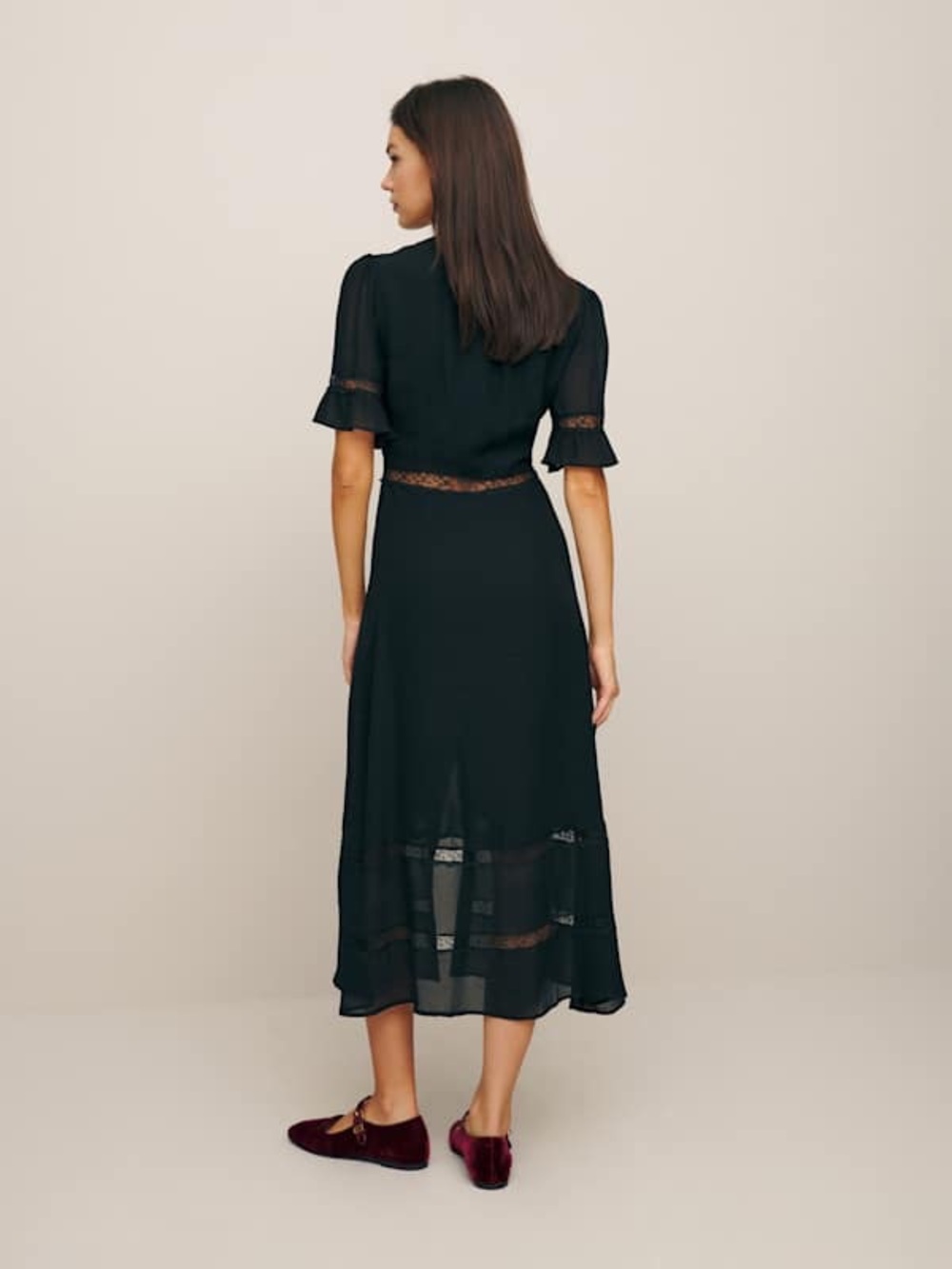 Reformation Black Lace-Trim Button Front Dress - Picture 5 of 9